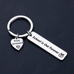 HOLLP Teacher Retirement Keychain Teacher Appreciation Gift Enjoy Retirememnt Jewelry School is Out Forever Principal Retired Gift