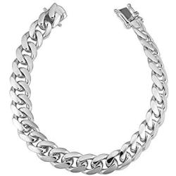 Verona Jewelers 925 Sterling Silver Solid Miami Cuban Link Chain Bracelet, 6.5MM - 14.5MM- Curb Cuban Bracelet, Solid Thick Big Link Bracelet for Men Boys, 8, 8.5, 9 Inch