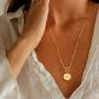 Coin Pendant Necklace for Women Girls: 14K Gold Plated Star Moon Evil Eye Paperclip Chain Dainty Jewelry Christmas Gifts