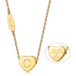 Cute Initial Necklace for Girls Boys-14K Gold fillled Double Side Engraved Letter Heart Choker Necklace Jewelry Gift