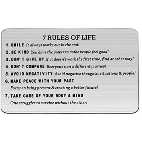 WUSUANED Motivational Gift 7 Rules of Life Quote Wallet Insert Card Inspirational Quote Jewelry Encouragement Gift WUSUANED Motivational Gift 7 Rules of Life Quote Wallet Insert Card Inspirational Quote Jewelry Encouragement Gift