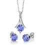 Gem Stone King 925 Sterling Silver Blue Tanzanite and White Diamond Pendant Earrings Set For Women (2.75 Cttw with 18 Inch Silver Chain)