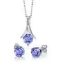 Gem Stone King 925 Sterling Silver Blue Tanzanite and White Diamond Pendant Earrings Set For Women (2.75 Cttw with 18 Inch Silver Chain) Gem Stone King 925 Sterling Silver Blue Tanzanite and White Diamond Pendant Earrings Set For Women (2.75 Cttw with 18 Inch Silver Chain)