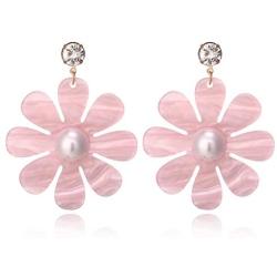 Fashion Resin Daisy Flower Earrings For Women Pearl Crystal Floral Petals Dangle Earrings Jewelry
