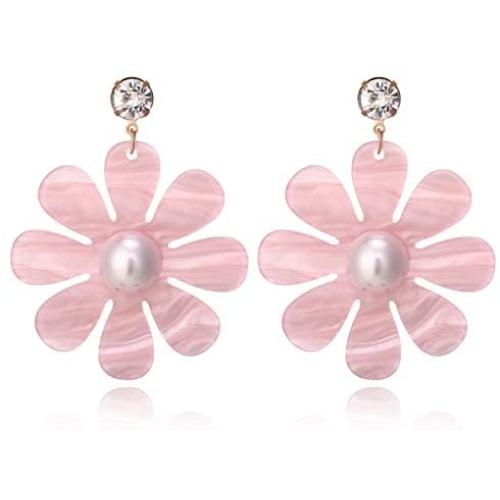 Fashion Resin Daisy Flower Earrings For Women Pearl Crystal Floral Petals Dangle Earrings Jewelry