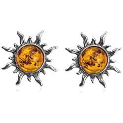 Ian and Valeri Co. Amber Sterling Silver Flaming Sun Stud Earrings