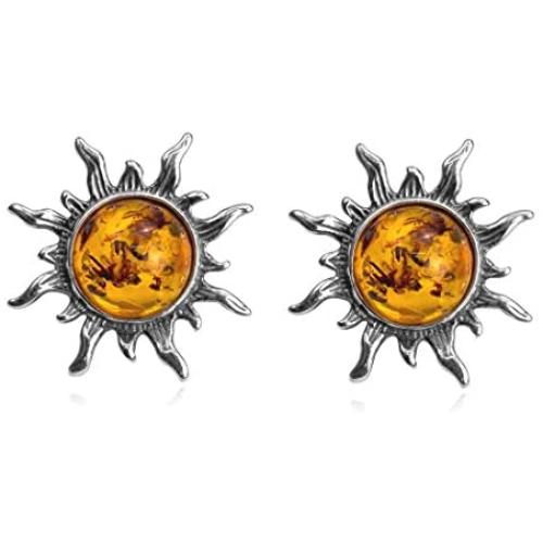 Ian and Valeri Co. Amber Sterling Silver Flaming Sun Stud Earrings