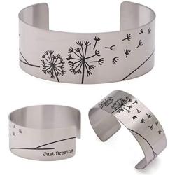 Vera Viva Just Breathe Hidden Inspirational Mindful Cuff Bracelet in Stainless Steel, Adjustable Fit