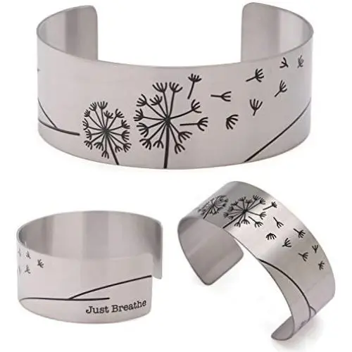 Vera Viva Just Breathe Hidden Inspirational Mindful Cuff Bracelet in Stainless Steel, Adjustable Fit Vera Viva Just Breathe Hidden Inspirational Mindful Cuff Bracelet in Stainless Steel, Adjustable Fit