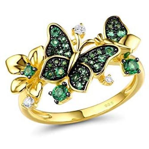Santuzza Butterfly Ring 925 Sterling Silver Green Spinel Gold Star Flower Dangle Rings Jewelry for Women