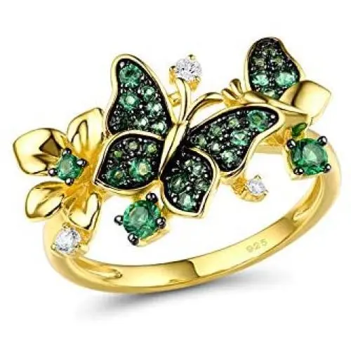 Santuzza Butterfly Ring 925 Sterling Silver Green Spinel Gold Star Flower Dangle Rings Jewelry for Women Santuzza Butterfly Ring 925 Sterling Silver Green Spinel Gold Star Flower Dangle Rings Jewelry for Women