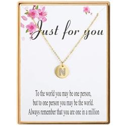 SANNYRA Dainty Disc Initial Necklace 18K Real Gold-Plated Letters A to Z 26 Alphabet Disc Pendant Necklace for Women Birthday Gifts