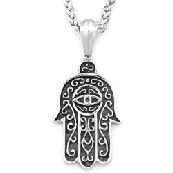 Warvik Hamsa Hand Evil Eye Jewish Necklace Pendant, Stainless Steel Jewelry Gold/Silver Color Mens Womens Wheat Chain 20/28inch