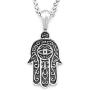 Warvik Hamsa Hand Evil Eye Jewish Necklace Pendant, Stainless Steel Jewelry Gold/Silver Color Mens Womens Wheat Chain 20/28inch