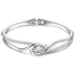 Menton Ezil Fairytale Mermaid Swarovski Crystal Silver Plated Women Bangle Bracelet for Girls Wife Mom