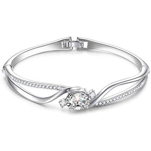 Menton Ezil Fairytale Mermaid Swarovski Crystal Silver Plated Women Bangle Bracelet for Girls Wife Mom