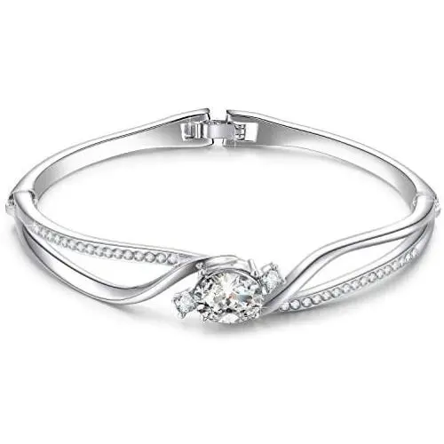 Menton Ezil Fairytale Mermaid Swarovski Crystal Silver Plated Women Bangle Bracelet for Girls Wife Mom Menton Ezil Fairytale Mermaid Swarovski Crystal Silver Plated Women Bangle Bracelet for Girls Wife Mom