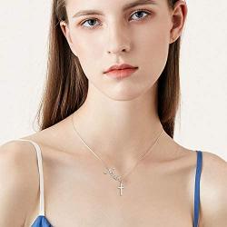 Cross Necklace 925 Sterling Silver Y Shape Drop with Sideway Faith Necklace, Cross Jewelry Faith Jewelry Mother Day Religious Gift for Women Girlfriend Daughter with Gift Box