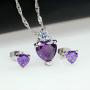Uloveido Red Crystal Heart Necklace and Earrings Wedding Jewelry Set for Women Girls BME53