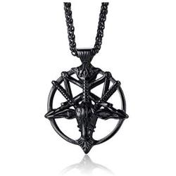 VNOX Church of Satan Seal of Baphomet Satanic Goat of Mendes Goat Head Devil Pendant Lucifer Necklace,Inverted Pentagram Amulet Jewelry