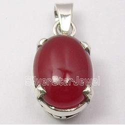 SilverStarJewel Sterling Silver Natural Carnelian Pendant 1'' Stone Jewelry