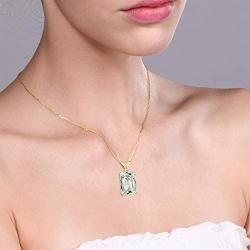 Gem Stone King Green Prasiolite and White Diamond 18K Yellow Gold Plated Silver Pendant Necklace For Women (6.62 Ct Octagon Checkerboard with 18 Inch Chain)