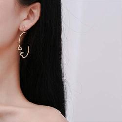 D.Rosse 4 Pairs Unique Abstract Human Face Dangle Earrings Hollow Face Hand Shape Gold Silver Statement Drop Studs Earrings Jewelry Set for women Girls