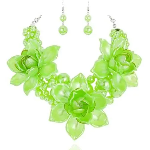 SP Sophia Collection Womens Braided Pearl and Enamel Flower Necklace and Earring Set SP Sophia Collection Womens Braided Pearl and Enamel Flower Necklace and Earring Set