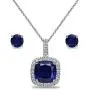 Sterling Silver Genuine or Synthetic Gemstone & White Topaz Cushion-Cut Necklace & Stud Earrings Set Sterling Silver Genuine or Synthetic Gemstone & White Topaz Cushion-Cut Necklace & Stud Earrings Set
