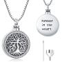 Odinstone Cremation Urn Necklace for Ashes, Tree of Life Sterling Silver Urn Jewelry Memorial Pendant- Always on My Mind Forever in My Heart (With Fill Kit and Gift Box)