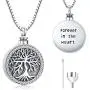 Odinstone Cremation Urn Necklace for Ashes, Tree of Life Sterling Silver Urn Jewelry Memorial Pendant- Always on My Mind Forever in My Heart (With Fill Kit and Gift Box)