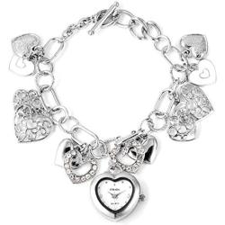 Shop LC Birthday Heart Multi Charm Bracelet Watch for Women STRADA White Austrian Crystal Enamled Japanese Movement Water (Rosetone/Goldtone/silver)