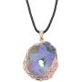 Natural Agate Slice Druzy Necklace - Irregular Slice Natural Quartz Geode Pendant Necklace with Gold Plated Edge, Bohemian Natural Stone Jewelry for Women