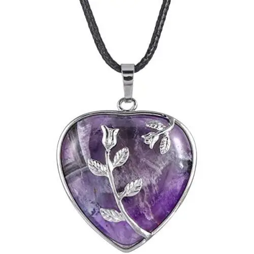 rockloud Natural Healing Crystal Necklace Heart Shape Love Stone Pendant Chakra Reiki Jewelry for Women and Men rockloud Natural Healing Crystal Necklace Heart Shape Love Stone Pendant Chakra Reiki Jewelry for Women and Men