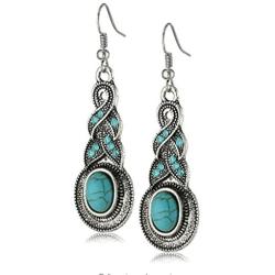 YAZILIND Ethnic Tibetan Alloy Oval Resin Drop Dangle Earrings for Women