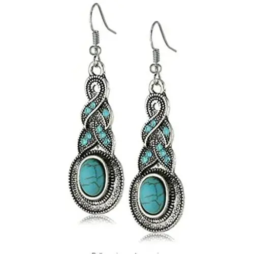 YAZILIND Ethnic Tibetan Alloy Oval Resin Drop Dangle Earrings for Women