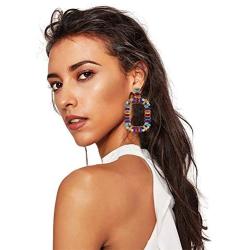Colorful Rhinestone Square Hoop Earrings Hollow Circle Crystal Earrings Dangle for Women Girls Jewelry Gifts(01)