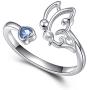 Semicolon Butterfly Survivor Rings 925 Sterling Silver Encouragement Fighter Ring Inspired Jewelry Minimalist Open Tail Finger Stacking Adjustable Ring with Blue CZ for Women Teen Girl Friend Gifts