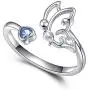 Semicolon Butterfly Survivor Rings 925 Sterling Silver Encouragement Fighter Ring Inspired Jewelry Minimalist Open Tail Finger Stacking Adjustable Ring with Blue CZ for Women Teen Girl Friend Gifts