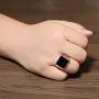 HZMAN Mens Simple Square Black Cubic Zirconia Inlaid Polished Stainless Steel Ring