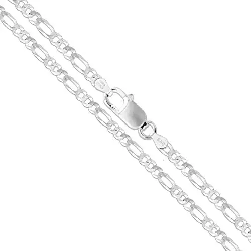 Sterling Silver Flat Figaro Chain 1mm-4.5mm Solid 925 Italy Link Womens Mens Necklace Sterling Silver Flat Figaro Chain 1mm-4.5mm Solid 925 Italy Link Womens Mens Necklace