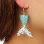 Sequins Mermaid Tail Earrings For Women Fantasy Ocean Princess Earrings Tassel Earrings Creative Ear Hook Translucent Fishtail Pendant Pearl Earrings