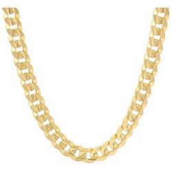 PORI JEWELERS Mens Yellow Gold 5.5mm - 8mm Plated Sterling Silver Cuban Chain, 18-30 Inches