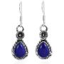 Classic Chic Teardrop Simulated Blue Lapis-Lazuli & Flower .925 Sterling Silver Dangle Earrings