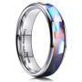 King Will Mens 4mm 6mm 8mm Silver/Rose Gold Tungsten Carbide Ring Inlaid Triangle White/Blue Opal Sticker Dome Wedding Engagement Band