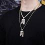 TOPGRILLZ Men 14K Gold Plated Iced Out CZ Simulated Diamond Crown Jesus Piece Pendant Necklace