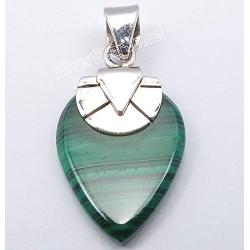 SilverStarJewel 925 Solid Sterling Silver Malachite Necklace Pendant 1.2'' New Gift