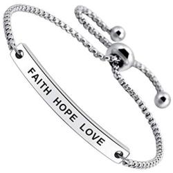 Faith Hope Love Cuff Bangle Bracelet Engraved Inspirational Jewelry for Anniversary Birthday