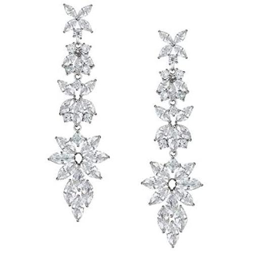 SWEETV Marquise Cubic Zirconia Wedding Bridal Chandelier Earrings for Brides, Crystal Rhinestone Drop Dangle Earrings for Women, Prom Party Jewelry Gifts