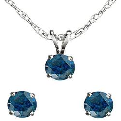 Dazzlingrock Collection Round Blue Diamond Ladies Stud Earring & Pendant Set
